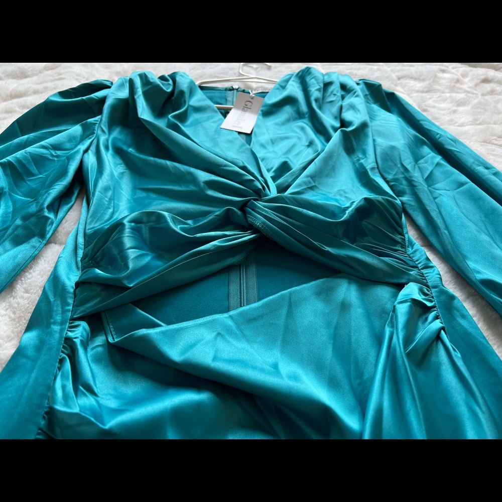 Turquoise Satin Dress - Picture 3 of 4